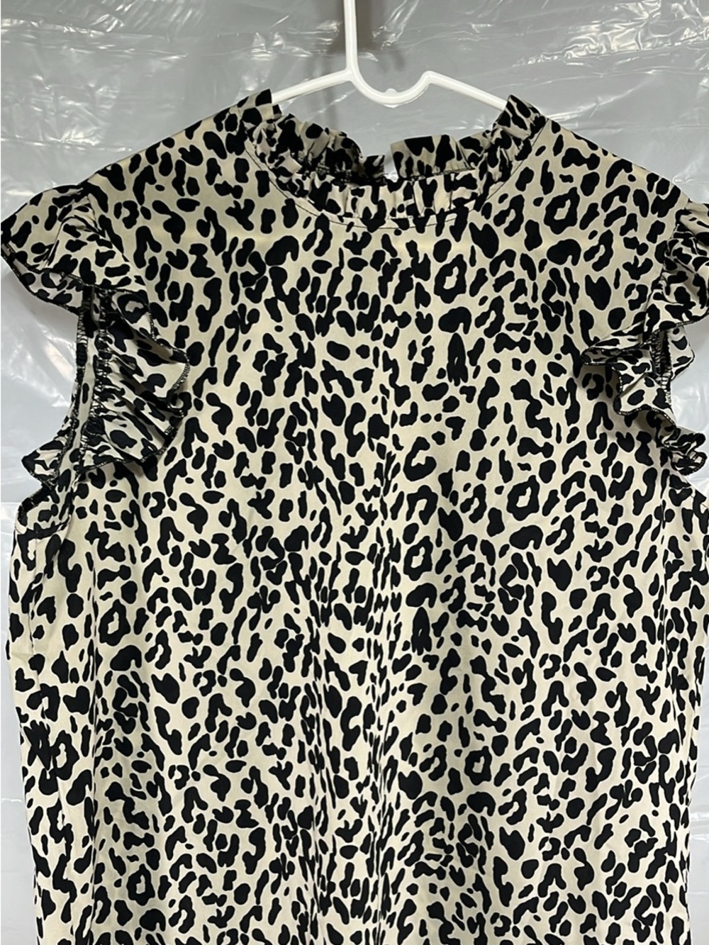 Ruffle Shoulder Leopard Print Camisole - Black & Cream